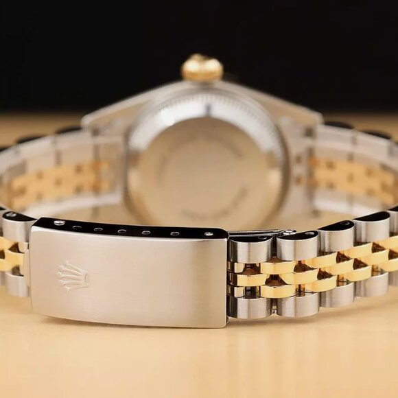 ROLEX LADIES 2-TONE DATEJUST 18K GOLD STEEL FACTORY DIAMOND DIAL WATCH main image 6